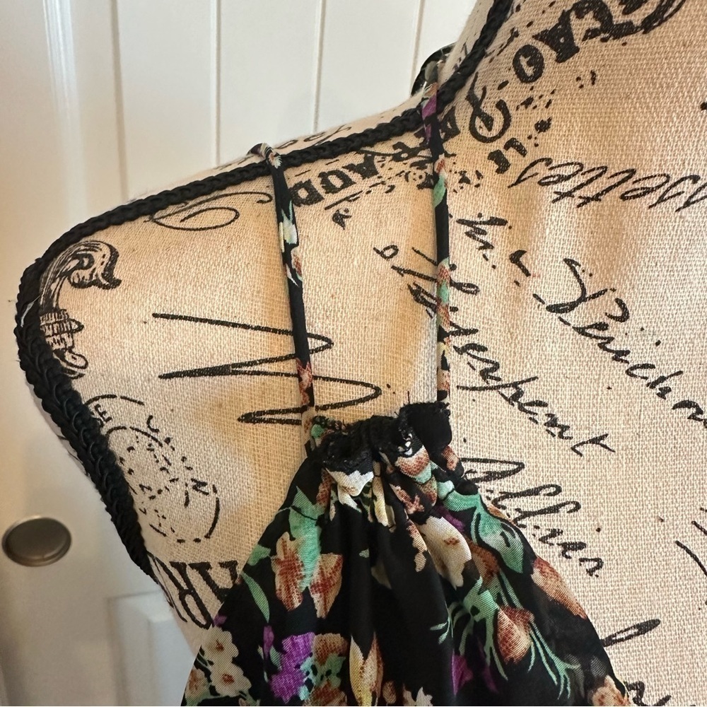 For Love And Lemons floral mini dress tunic halter spaghetti strap adjustable XS - Picture 5 of 11